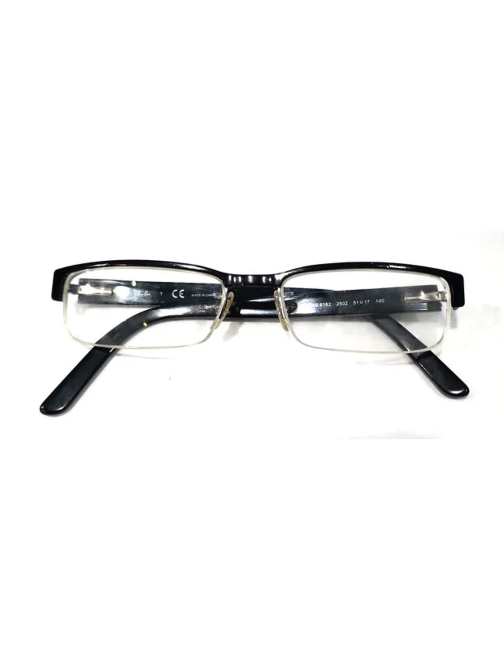 Ray Ban RB6182 2502 Rectangle Half Rim Black Eyeglasses 51-17-140